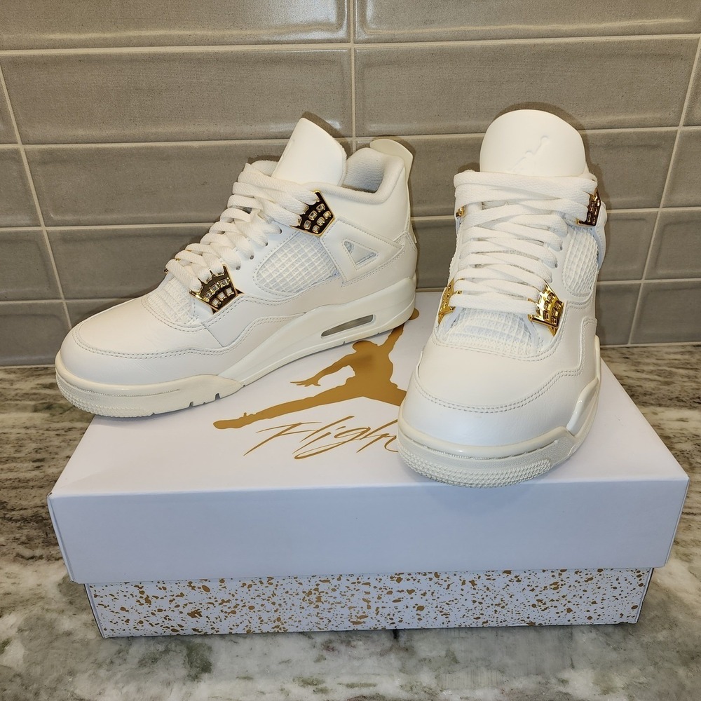 Air Jordan 4 Retro White Gold Metallic Womens 9.5 Men 8 Unisex AJ4 Sneakers - Picture 2 of 14